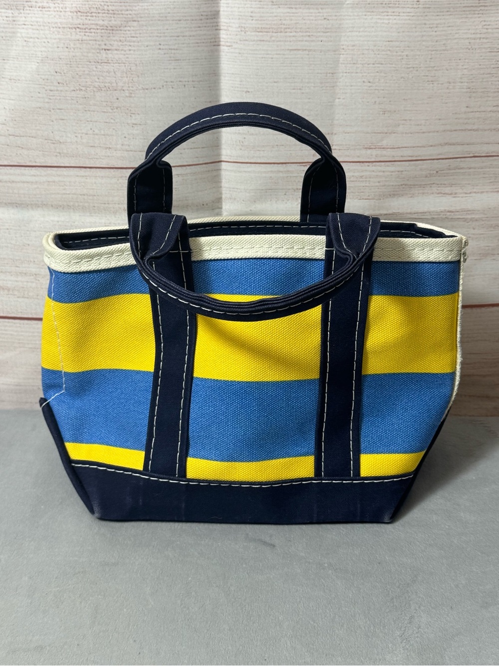 Vintage LL Bean Boat & Tote Mini Bag - Women Purse - Yellow, Blue & Navy Unisex